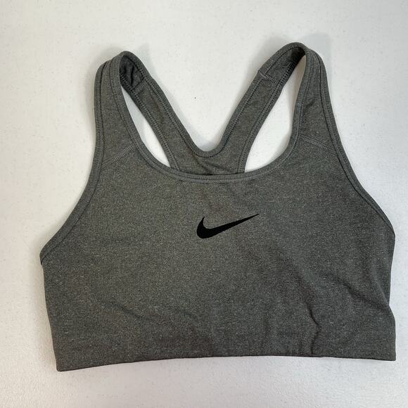 Nike M Medium Sports Bra Racerback Center Swoosh Logo Gray Black Workout Fitness - Picture 3 of 12